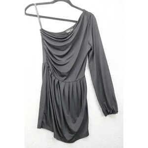Baby Phat One Shoulder Long Sleeve Black Dress-Size Medium-Goth-Witchy-Y2K